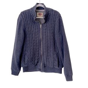 Boston Traders Navy 100% Cotton Heavy Lined Cable Knit Zip Sweater size L